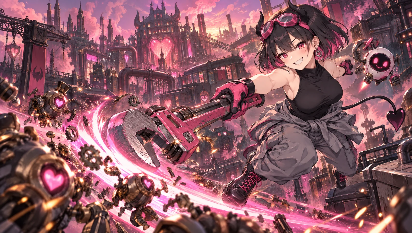 魔界の工業都市で、ピンクのゴーグルとレンチを携える小悪魔技師リリム